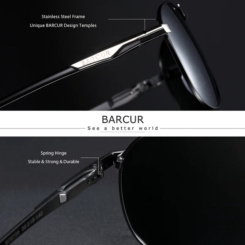 BARCUR Brand Design Sunglasses High Quality Men Polarized Sun Glasses Driving Mens Sun Glasses UV400