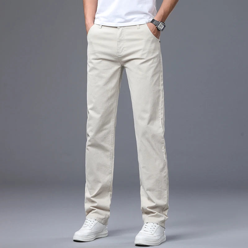Classic Straight Men's Jeans Spring New Fashion Business Work Casual Trousers Comfort Elastic Solid Color Denim Pants