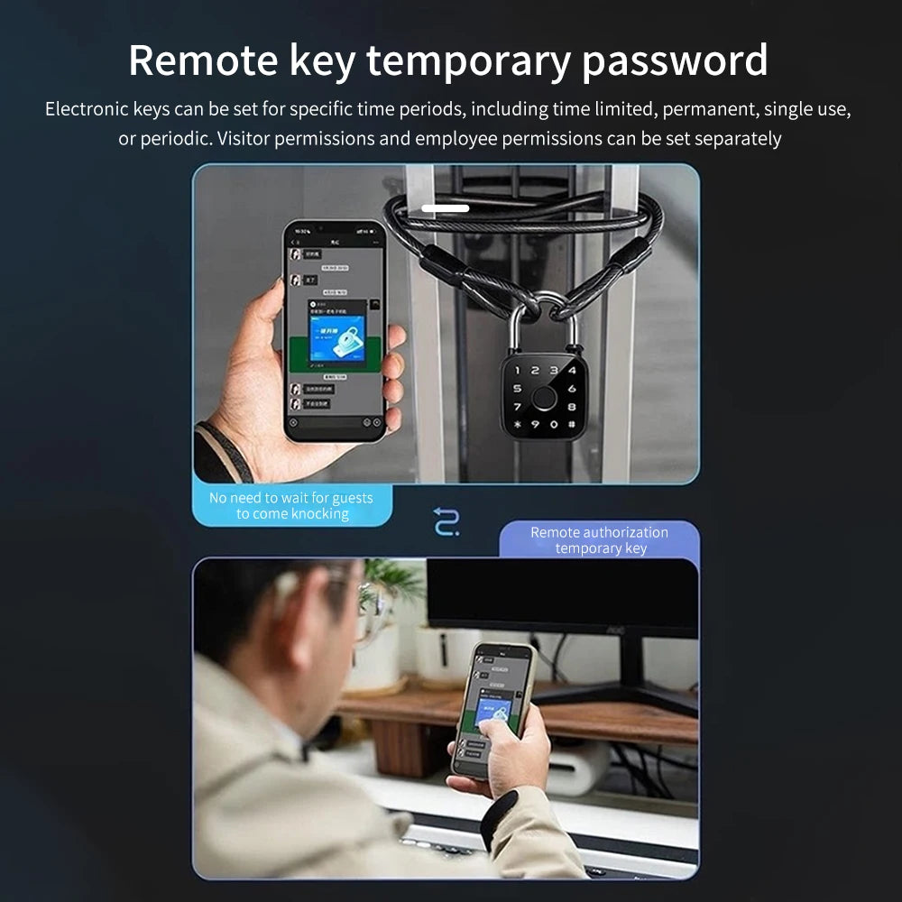 IP67 Smart Padlock Support Tuya App Fingerprint Password RFID Card Key Unlock Type-C Charging Multi-function Anti-theft Lock
