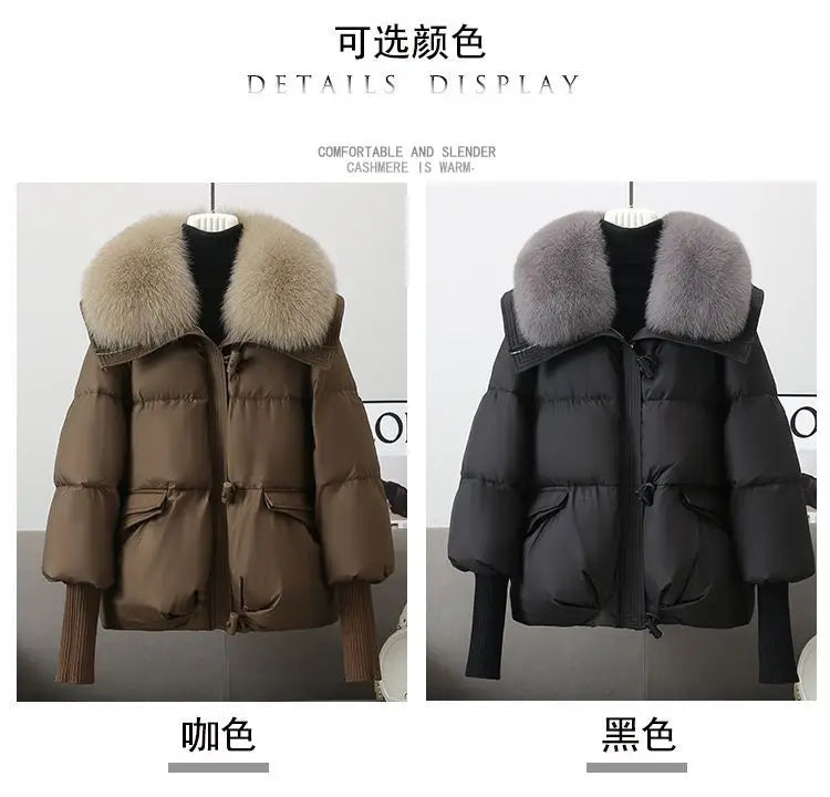 2026 Autumn/Winter New Down Jacket Women's Korean Loose Short Coat Female big fur collar Cotton Jacket Women Snow Parka Coats