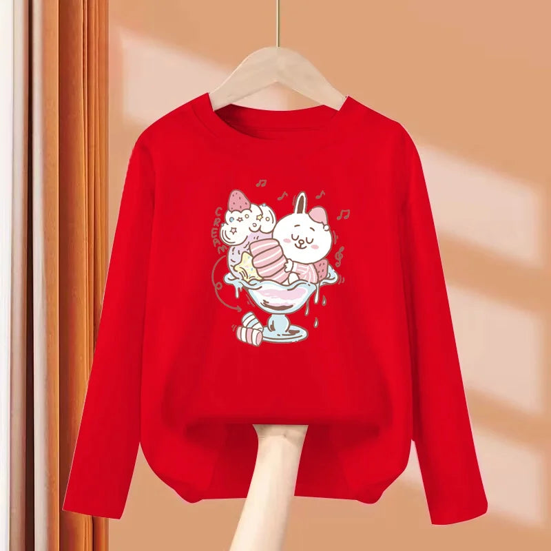Autumn Sweet Cartoon T-shirt for Baby Girls Long Sleeve Lovely Tops 3-14T Girls Spring Clothing