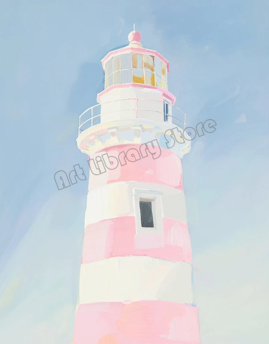 Abstract Coastal Cowgirl Beach Boat Oyster Shell Lighthouse Colorful Summer Poster Canvas Painting Wall Art Pictures Home Decor