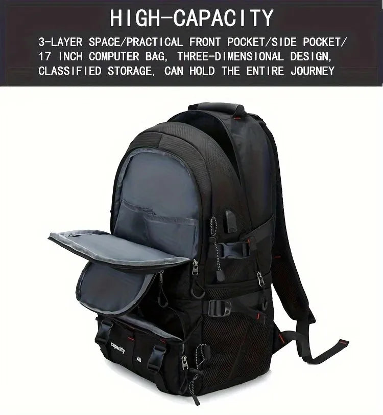 Large Capacity Backpack Professional Outdoor Hiking and Mountaineering Bag Lightweight and Waterproof Travel Bag, USB Interface