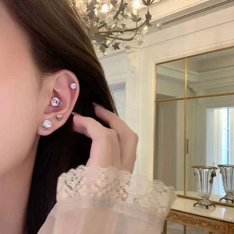 5/1pcs Magnetic No Piercing Required Earrings Adjustable Size Clip on Earrings 6-Prong Royal Crystal Design Perfect for Ear Bone