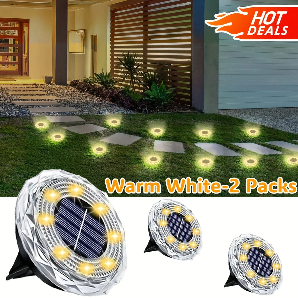 2/4pcs Solar Ground Lights 8LEDs Solar Lights Outdoor Bright LED Solar Disk Lights Outdoor Garden Pathway Driveway Lawn Lights