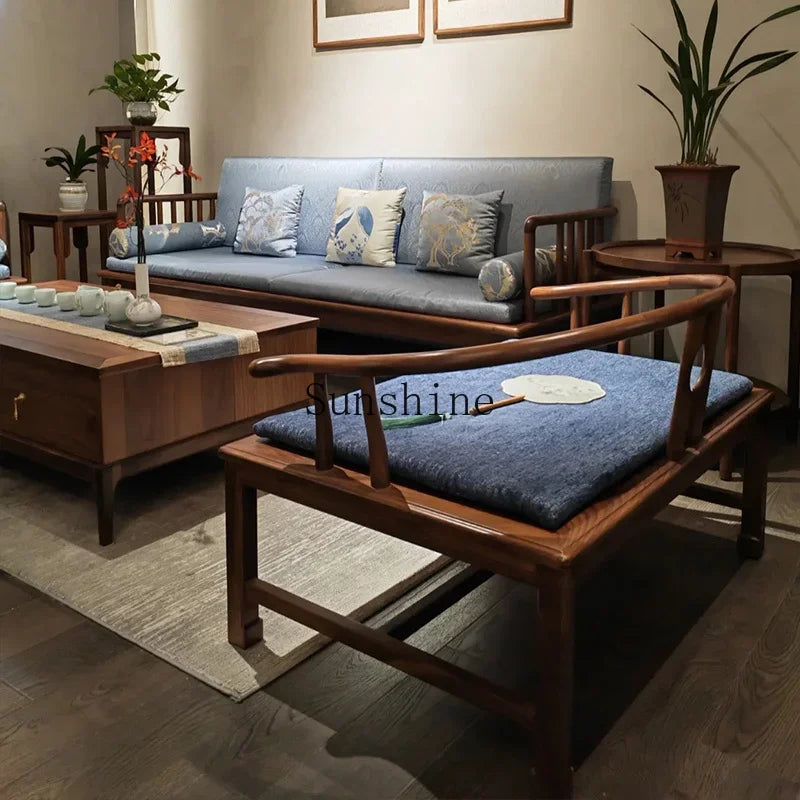 Fabric sofa living room modern simple solid wood new Chinese model room 123 combination  FT