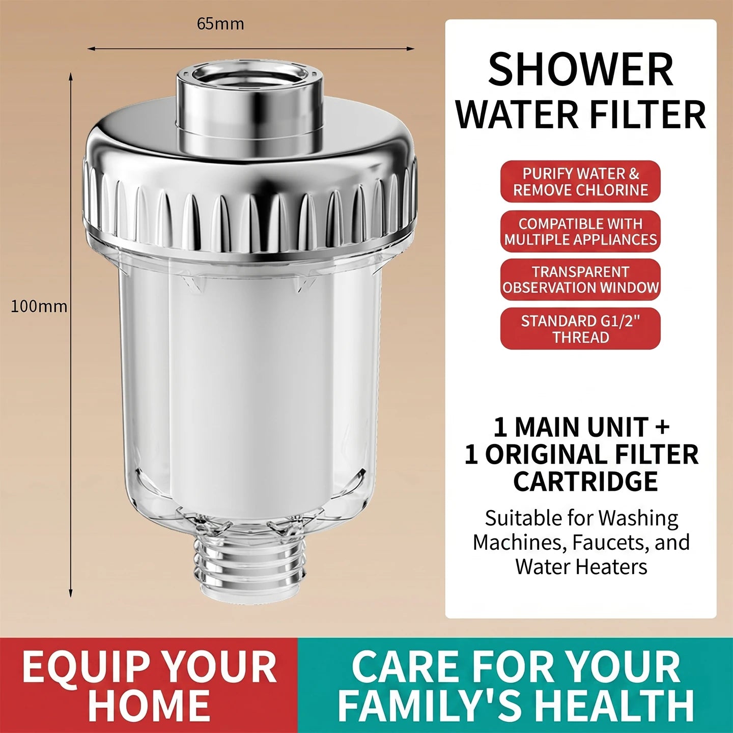 Water Heater Pre Filter Shower Head Filter Transparent Window 20mm Universal Connector Hard Water Purifier Accessory