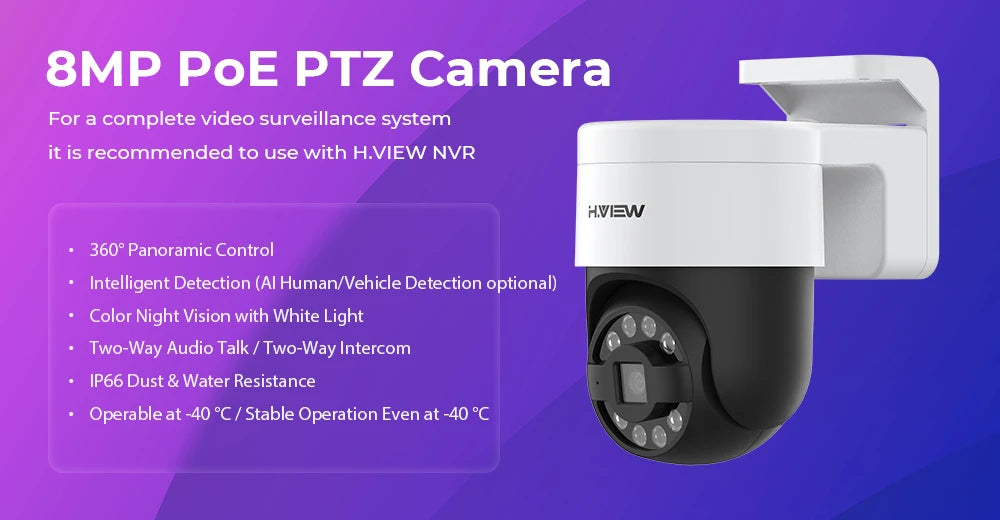 H.View Cctv Security Poe Ip Camera Ptz  5Mp 8mp 4K Dome Outdoor Audio Video Surveillance For Nvr System  Xmeye