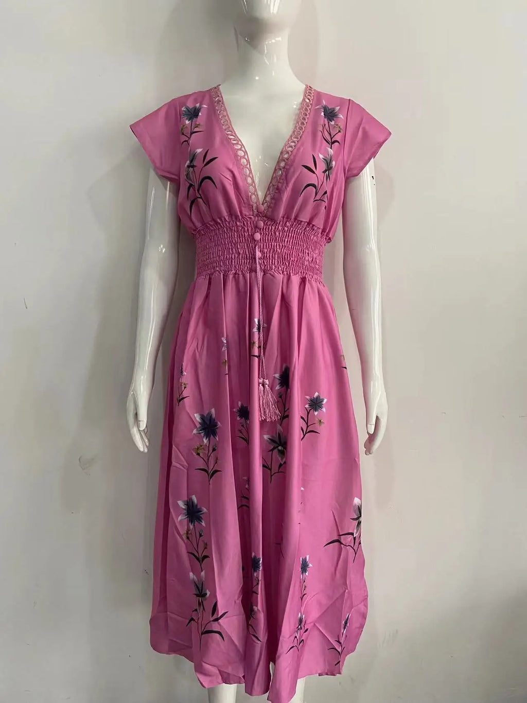 2026 Women's New Summer Fashion Women's V-neck French Beach Wave Casual Printed Dress for Women