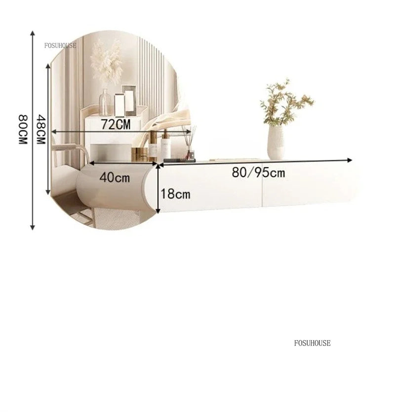 Nordic Wall mounted Makeup Vanity Table Full length Mirror Bedroom Furniture Wooden Storage Dresser European Modern Dressing