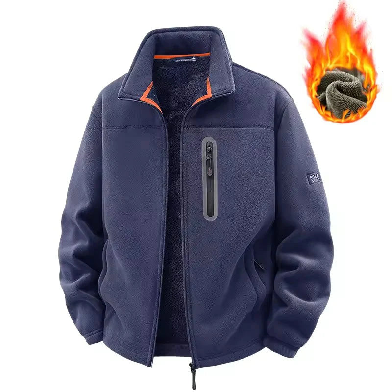 2026 Solid Men's Fleece-Lined Cycling Jacket New Arrival Winter Windproof Stand-Collar Zip-Up Thicken Warm Plush Coat Clothing