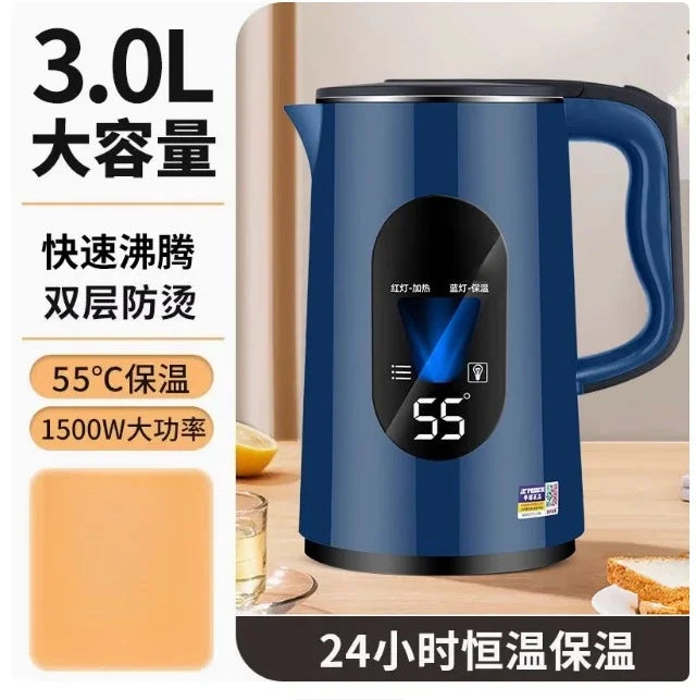 Half spherical electric kettle with integrated insulation, large capacity for household use, featuring automatic power-off .