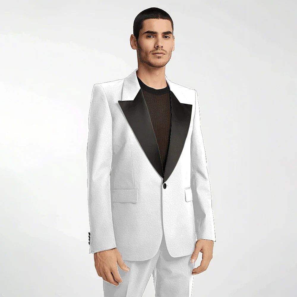 Handsome Black Men's Suit 2 Pieces Single Button Peak Lapel Set Daily Fashion Male（Blazer+Pants）