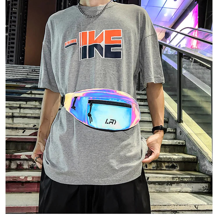 Techwear Style Colorful Reflective Fanny Pack Punk Hip Hop Crossbody Bag Men Women Outdoor Casual Motorcycle Sport Waist Bag