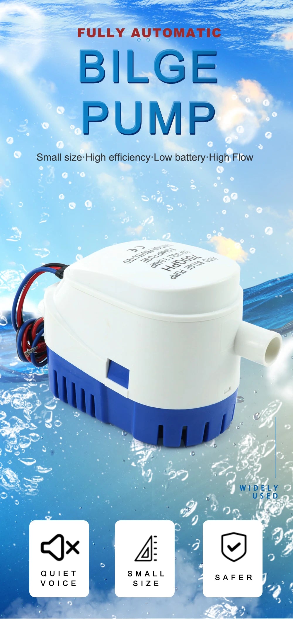 12V 24V DC Bilge Pump 600GPH 750GPH 1100GPH Automatic Boat Marine Water Pump Submersible For Yacht Boat Motor Seaplane Houseboat