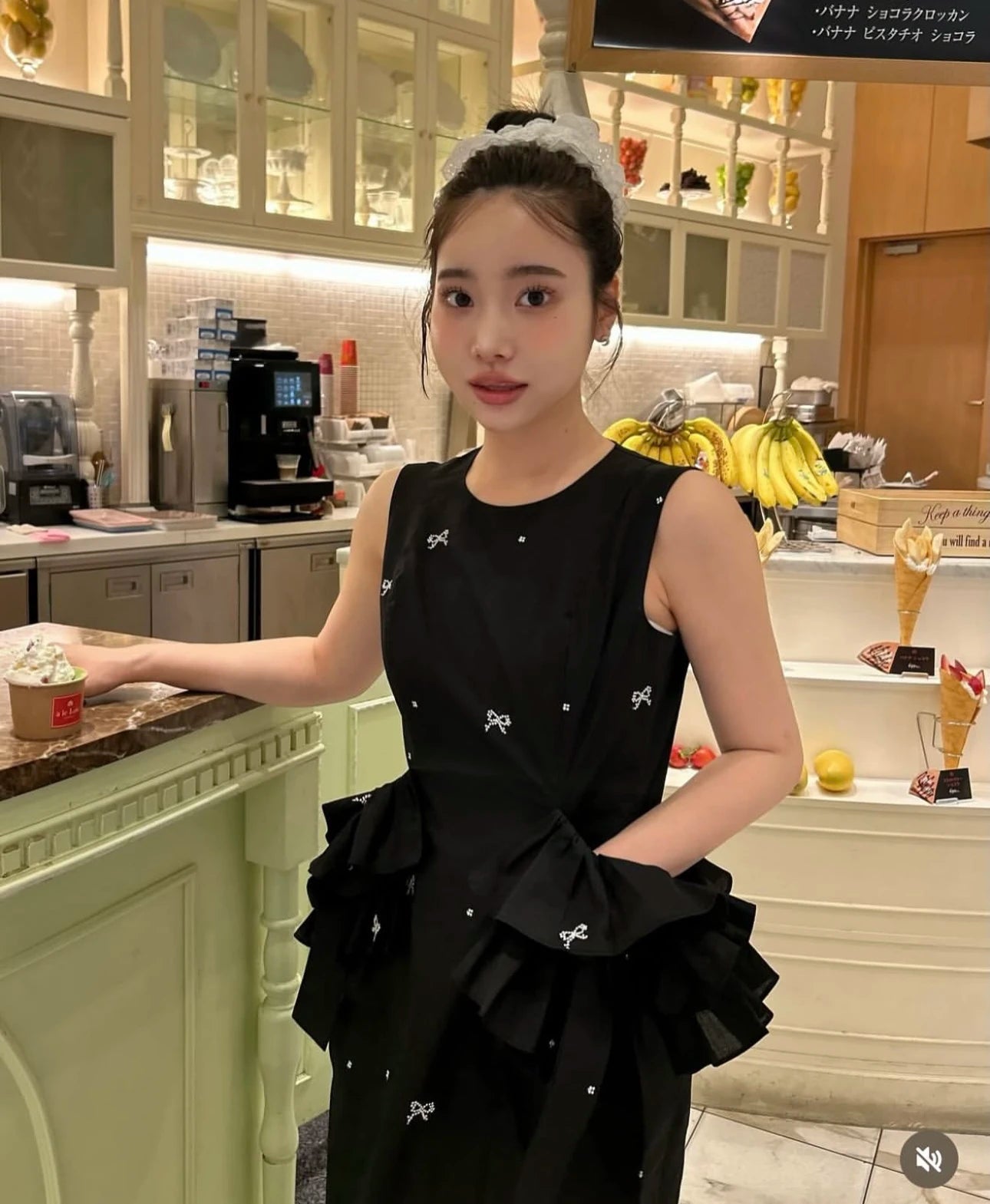 Japanese Sweet Basic Black Sleeveless Long Dress Summer 2025 New Women's Slim Cute Bow Printed Ruffles Casual Fashion Dress