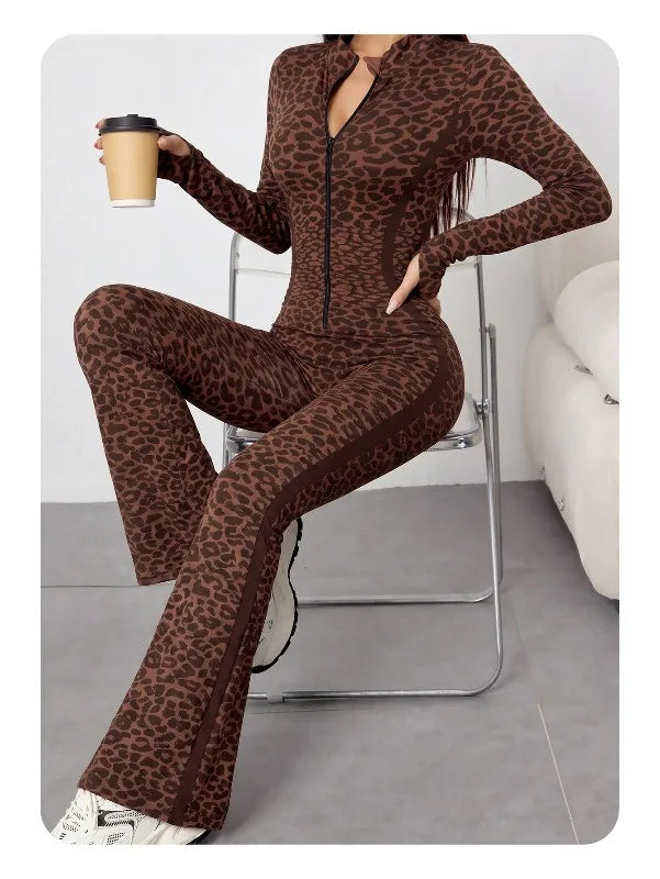 Sexy Hip-wrapped Yoga Suit Spice Deep V-neck Zipper Fashion Leopard Print Slim-fit One-piece Fitness Yoga Pants Summer 2026