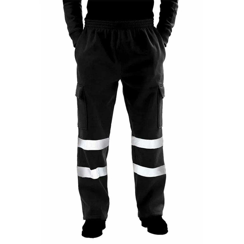 Mens Work Joggers Patchwork Workwear Uniform Bottoms Safety Sweat Pants Striped Reflective Pants Loose Mens Jogging Trousers