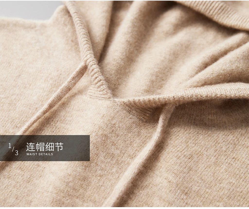 Men's 100% Merino Wool Two-piece Suit Knitting Hooded Collar Pullover and  Wide-leg Pant Autumn Winter Thickened Warm Sweater