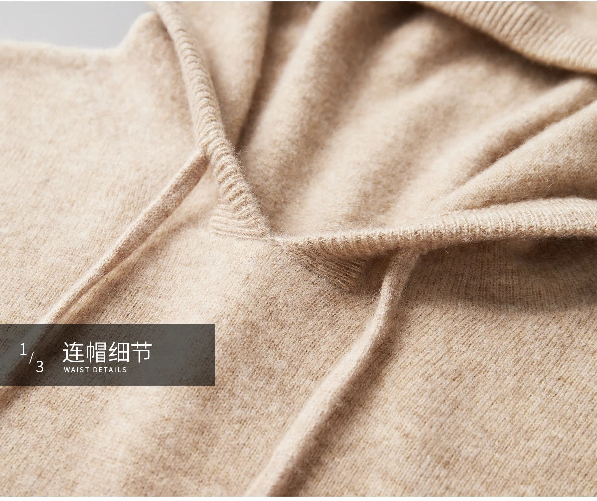 Men's 100% Merino Wool Two-piece Suit Knitting Hooded Collar Pullover and  Wide-leg Pant Autumn Winter Thickened Warm Sweater