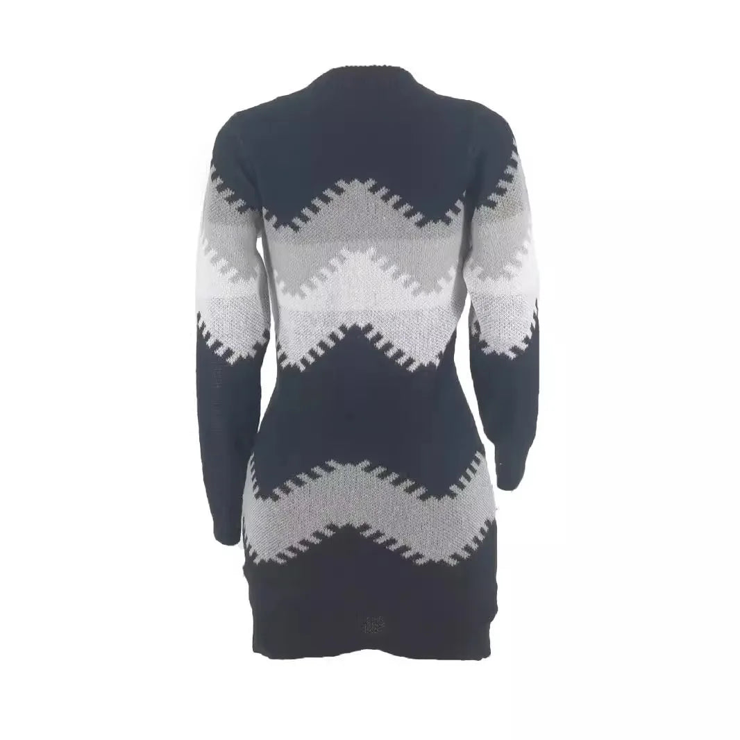 Elegant Party Dresses Female Clothing Women's New Style Women's Fashion Knitted Women's Pullover Knitted Patchwork Tops Dresses
