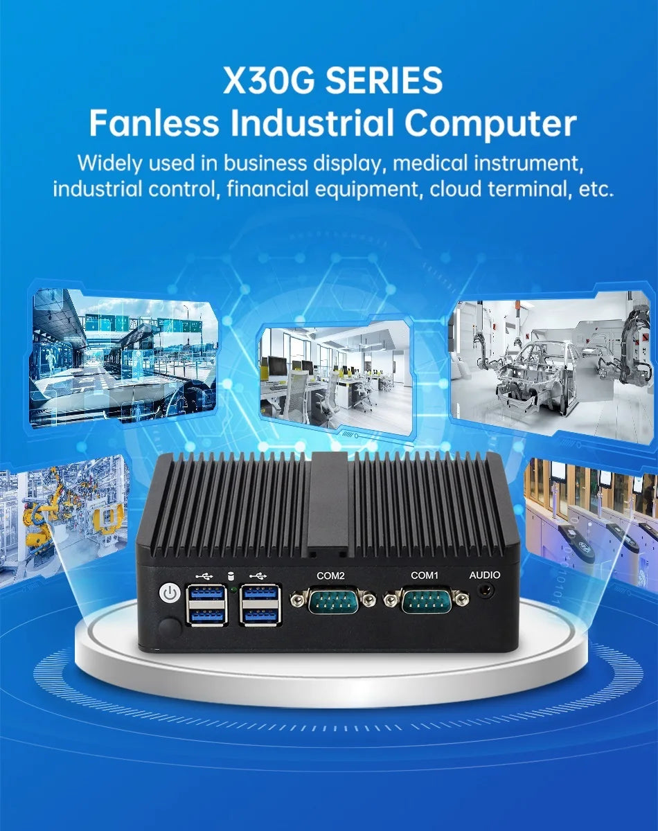 XCY Mini PC Intel Celeron J6412 Quad Cores 2x RS232/485 Dual Ethernet Mini PCIe HDMI VGA Fanless Industrial IPC Windows Linux