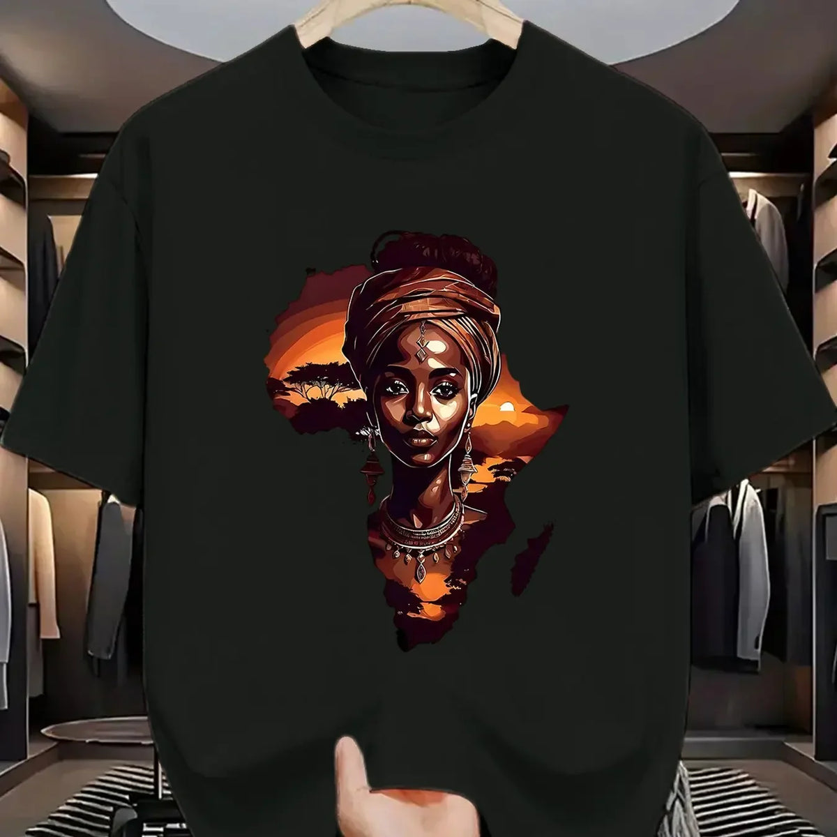 Men's "African Queen & Continent" Graphic T-Shirt 100% Cotton Hot Sale Cultural Tee