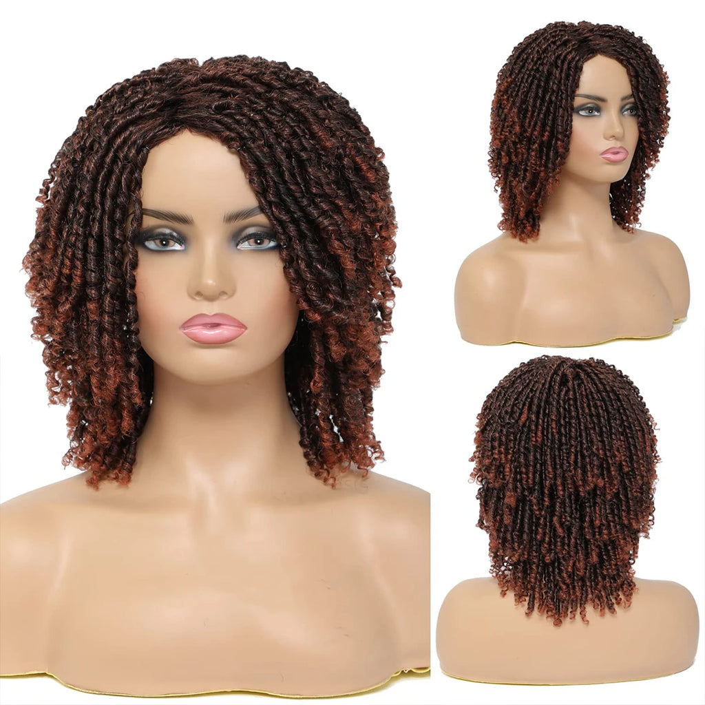 Wigs for Black Women Afro Curly Twist Wigs Braiding Synthetic Wig Heat Resistant Fiber Breathable Faux Locs Braids Hair Wigs wit