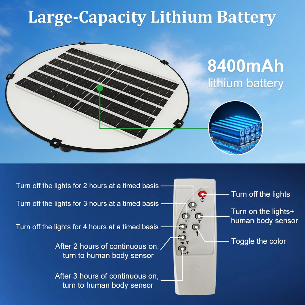 High Brightness Solar Garden Light 444 LED 3 Color Modes Dusk to Dawn Outdoor Solar Street Lamp IP65 Waterproof for Yard Patio