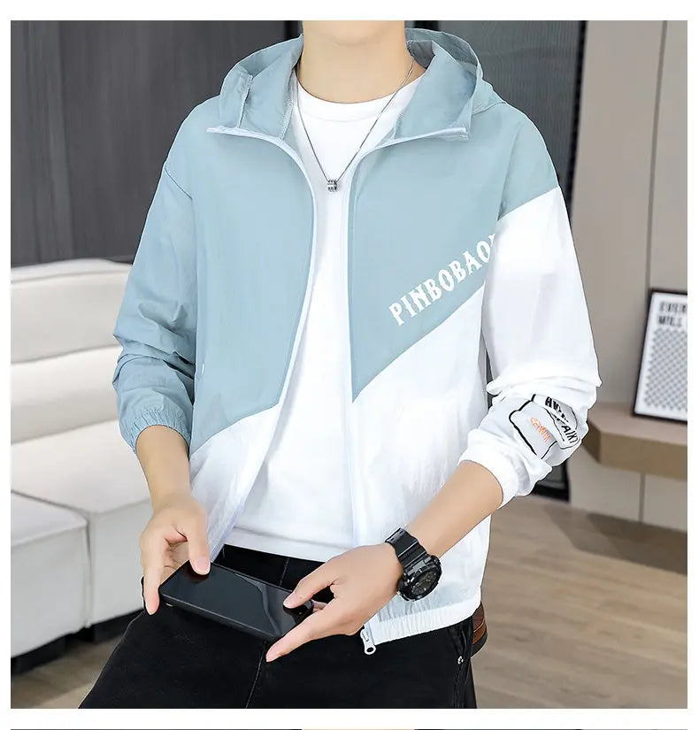 Men's Hooded Sun Protection Clothing Fashion Summer Thin Ice Silk Hiking Jacket Outdoor Sun Shade Coat UV Protection Windbreaker