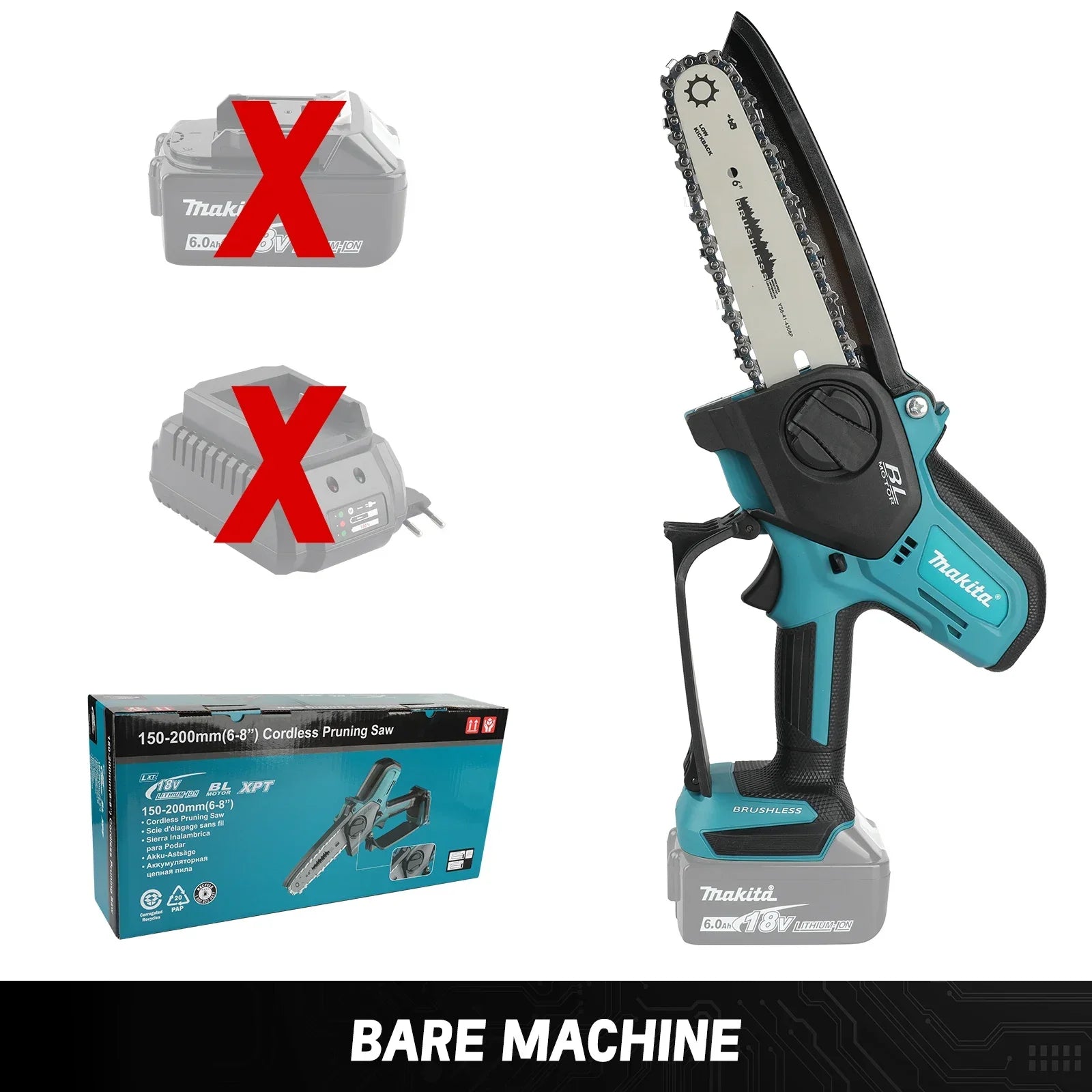 NEW 2026 Makita 8 Inch Handheld Chain Saw,Cordless 18V Power,Tool Free Adjustment,Auto Oiler for Tree Cutting Work