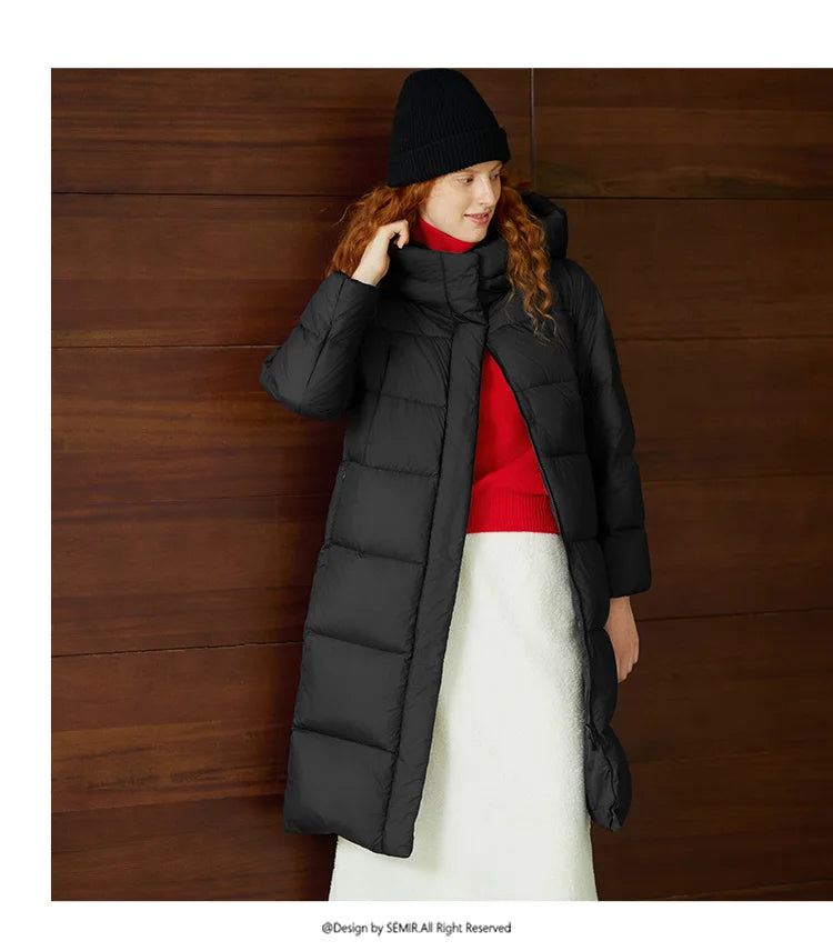 Semir Long Down Jacket Women Waterproof Hooded Coat 2025 Winter New Loose Girls' Jacket Multi-Color Thicken Windbrake Down Coat