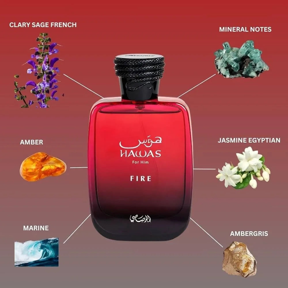 Hawas Fire Eau De Parfum Spray 100ml (3.4oz) - Bold and Long-Lasting Arabic Perfume with Fiery Essenc.e