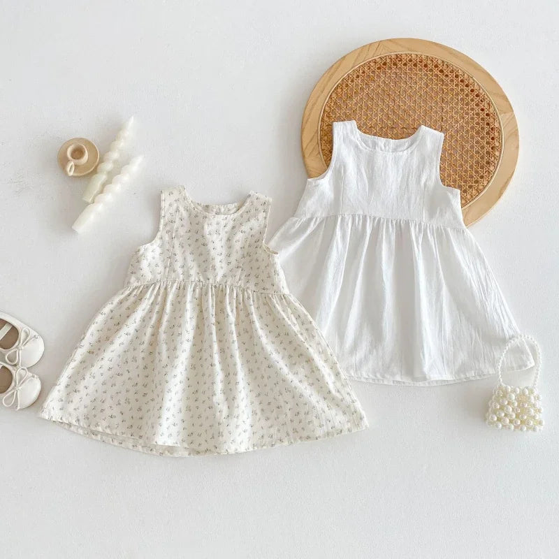 2025 Kids Clothes Summer Solid Dress Baby Girls Cotton Clothes Sleeveless Floral Dresses Children'S Vestidos Casual Clothing