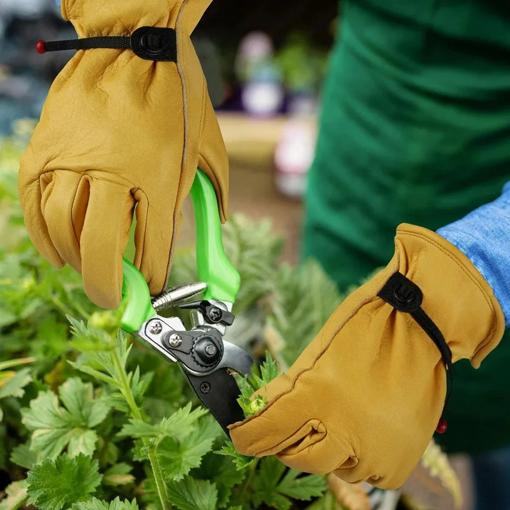 Leather Work Gloves Soft Cowhide Welding Security Protection Safety Workers Mechanic Driver Hunting Driving Farm Garden Glove