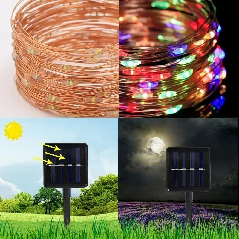 2~30M Ultra Long Solar String Fairy LED Light Outdoor Copper Waterproof Wedding Garland Decoration Garden Lights Party 8 Modes