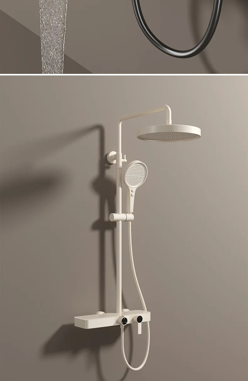 Gray Bathroom Shower System Set Multifunctional Knobbed Triple Function Water Outlet Hot and Cold Control Pressurized Shower Set
