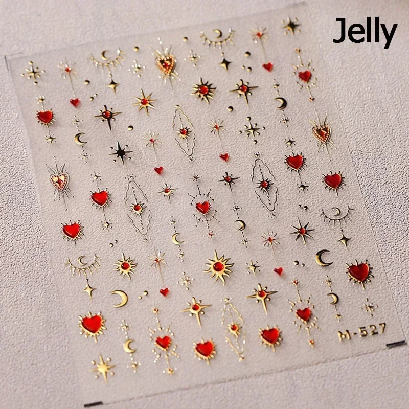 5D Gradient Love Gem Glitter Love Heart Colorful Cat's Eye Rhinestone Soft Self Adhesive Nail Art Stickers Shiny Manicure Decals
