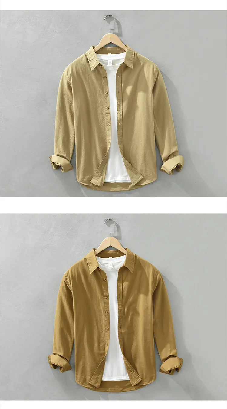 Men's Long-Sleeved Casual Shirt, Artistic Fresh Cotton Lapel Loose Shirt, Outdoor Camping Thin Coat, Cardigan Top