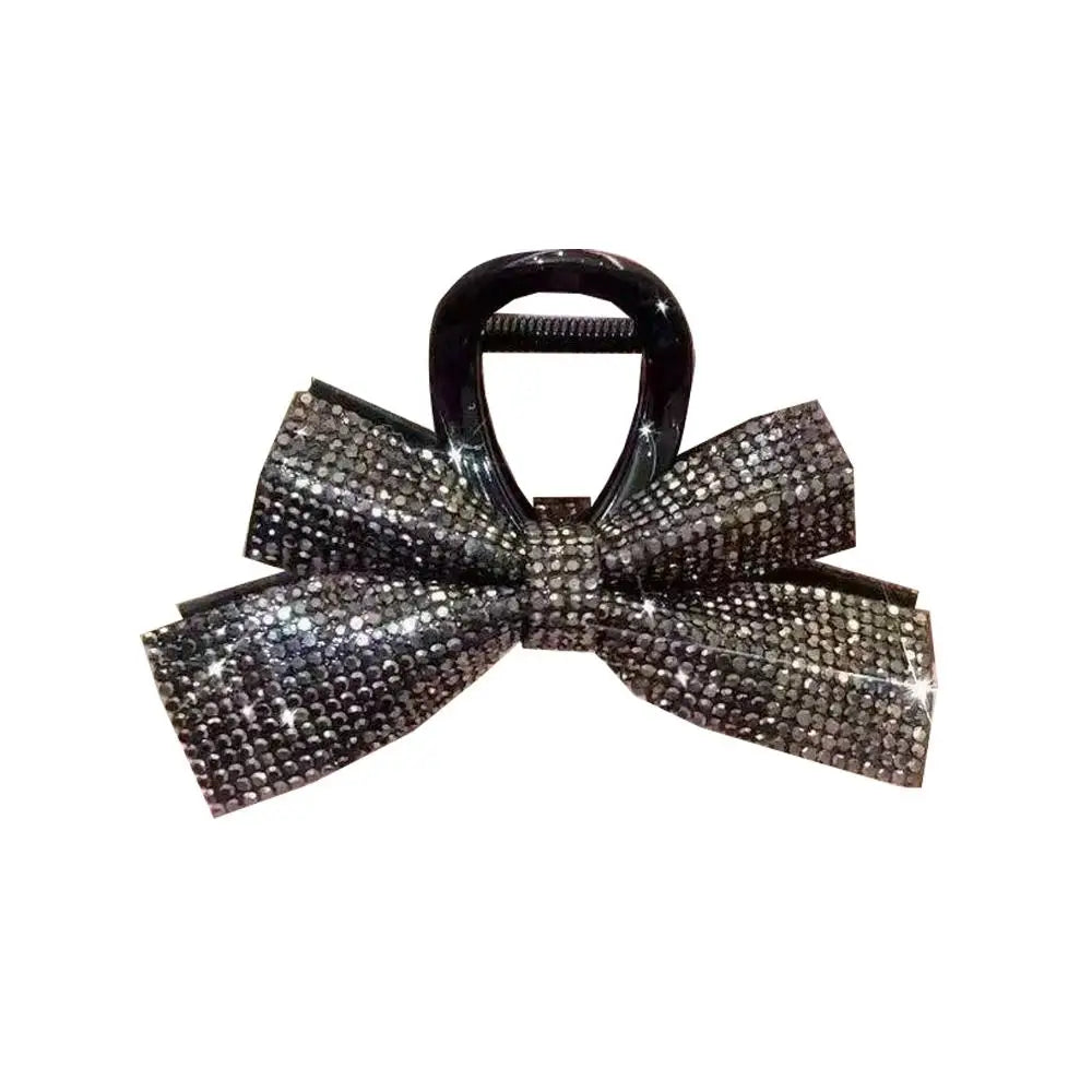 New Bow Hair Clip Simple Elegant Romantic Full Diamond Bow 8CM High Ponytail Shark Clip Hair Accessories Diamond Bow Headwear
