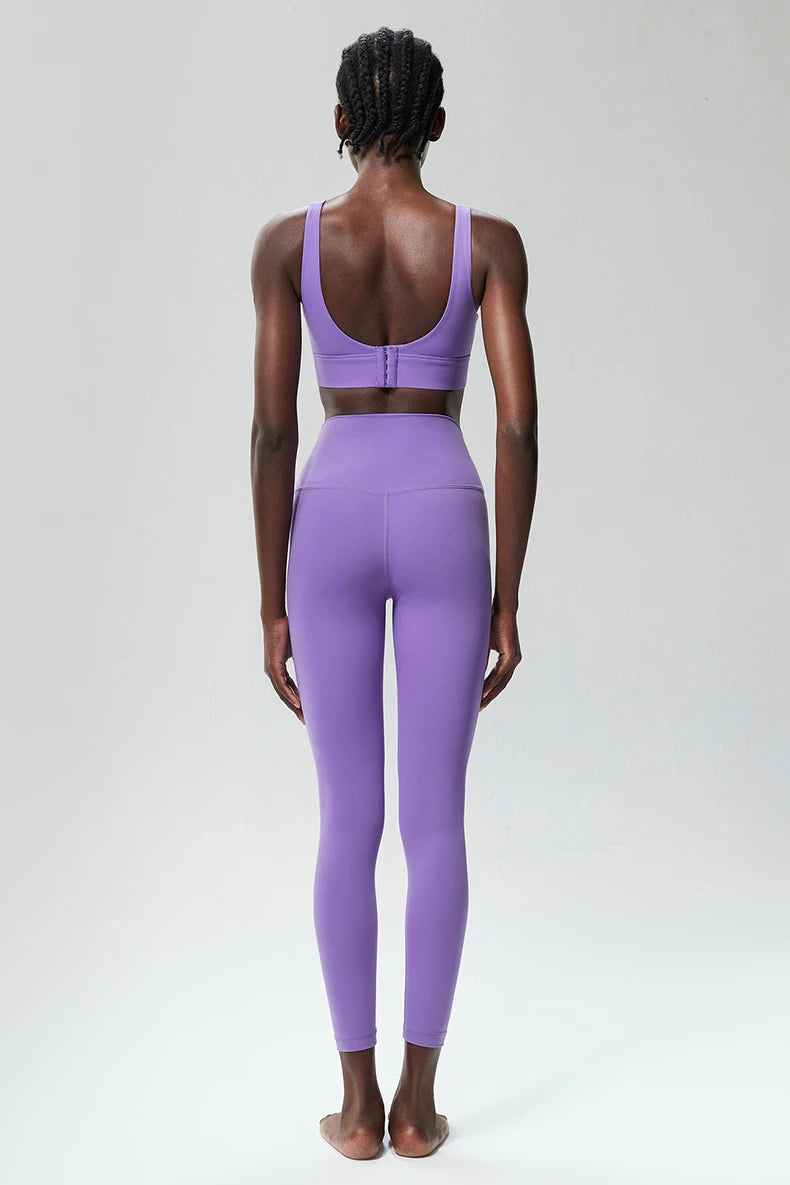Two Pieces Fitness Yoga Set Women Solid Color Stretchy Soft Gym Suit Breathable Quick Dry Running Sportswear Workout Clothes