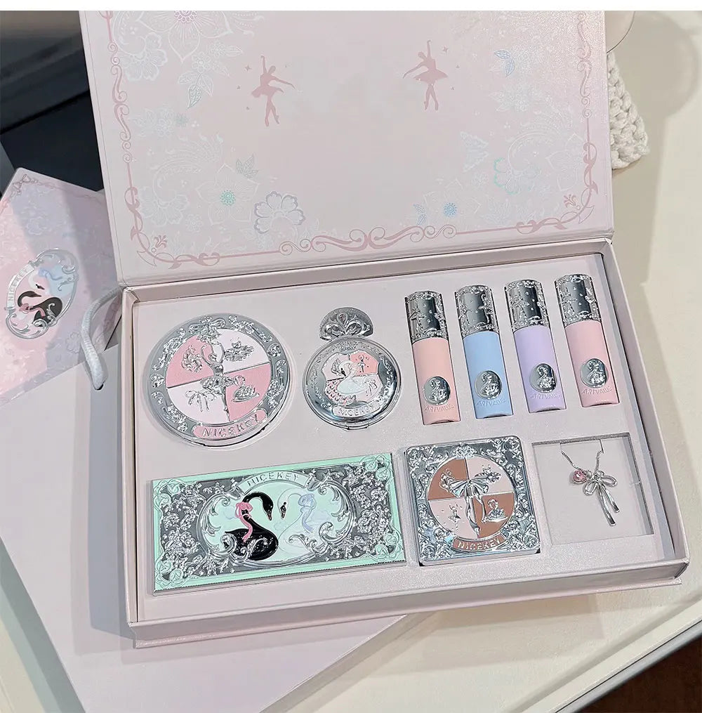 NICEKEY Multipurpose Makeup Sets Include 4 Lip Mud,1 Blush,1 Pressed Powder,1 Eyes Palette,1 Contour Palette With Necklace Gift