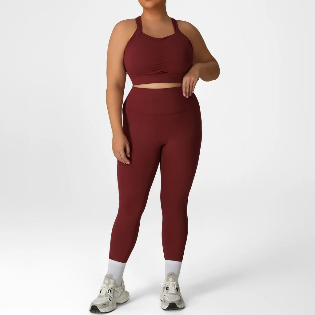 Plus Size Women Yoga 2 Piece Set Y Back Sports Bra High Waist Scrunch Butt Leggings Gym Set Fitness Workout Activewear Outfit