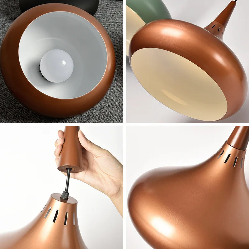 GEW Nordic Modern Funnel Pendant Light Wood Aluminum E27 Multi Color Hanging Lamp for Dining Kitchen Island Bedside