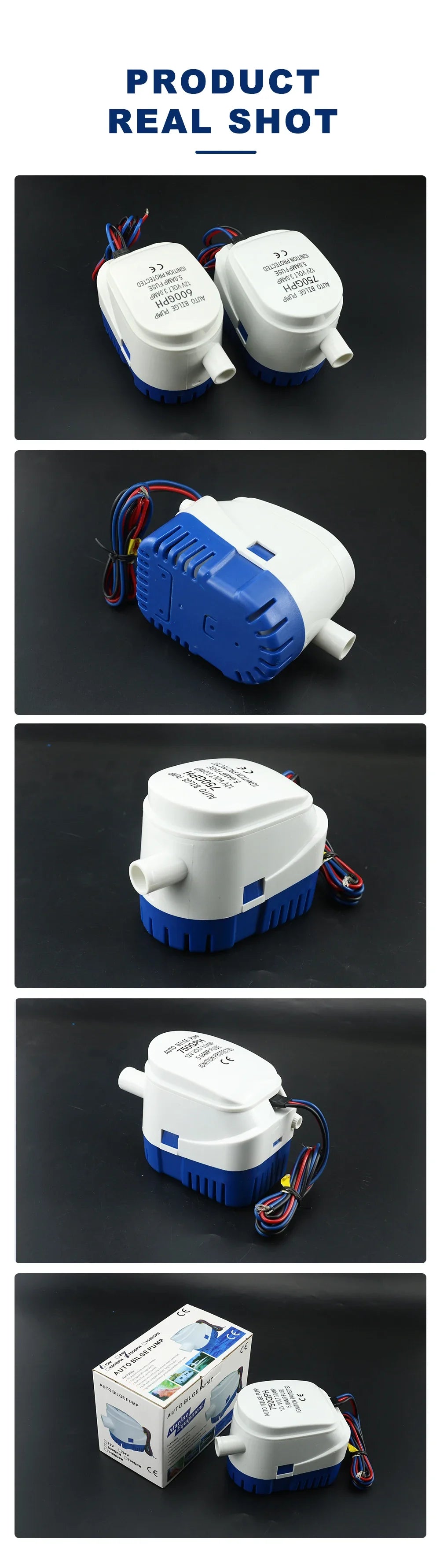 12V 24V DC Automatic Boat Submersible Bilge Pump Electric Marine Water Pump Small Auto 6500GPH 750GPH 1100GPH For Houseboat