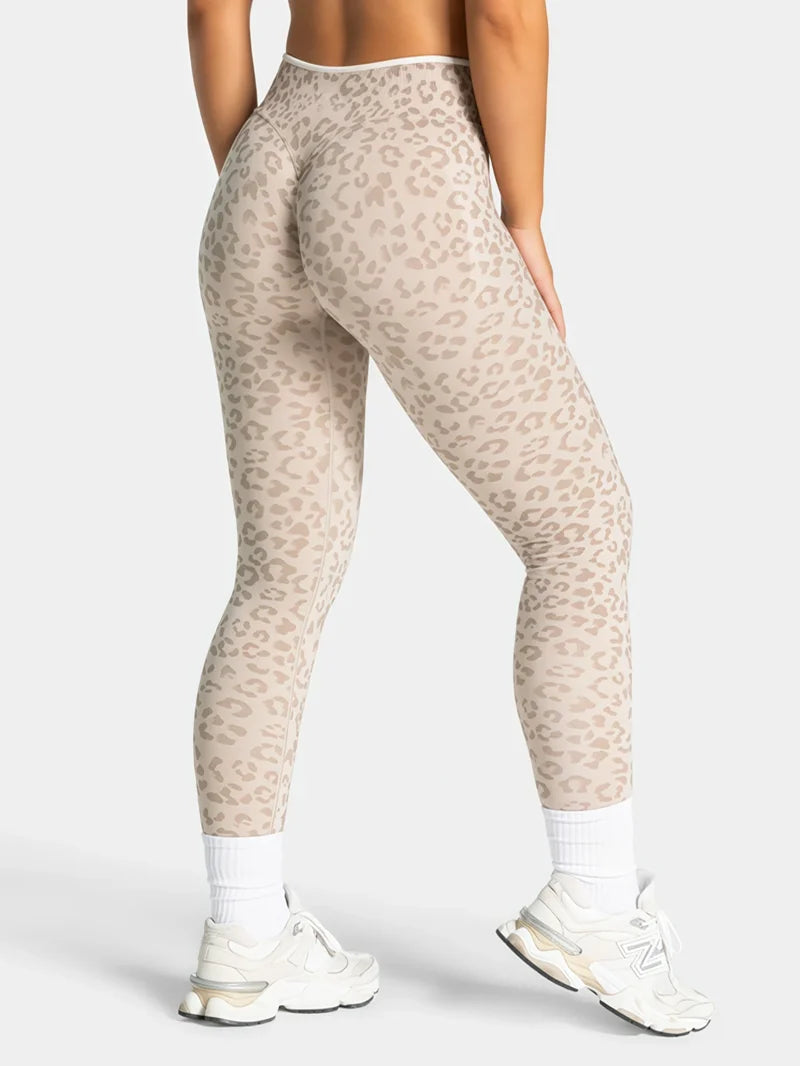 HISTELLO Seamless Sports Pants Leopard Print High Waist Scrunch Hip Shaping Elastic Tummy Fit Running Fitness Yoga Leggings