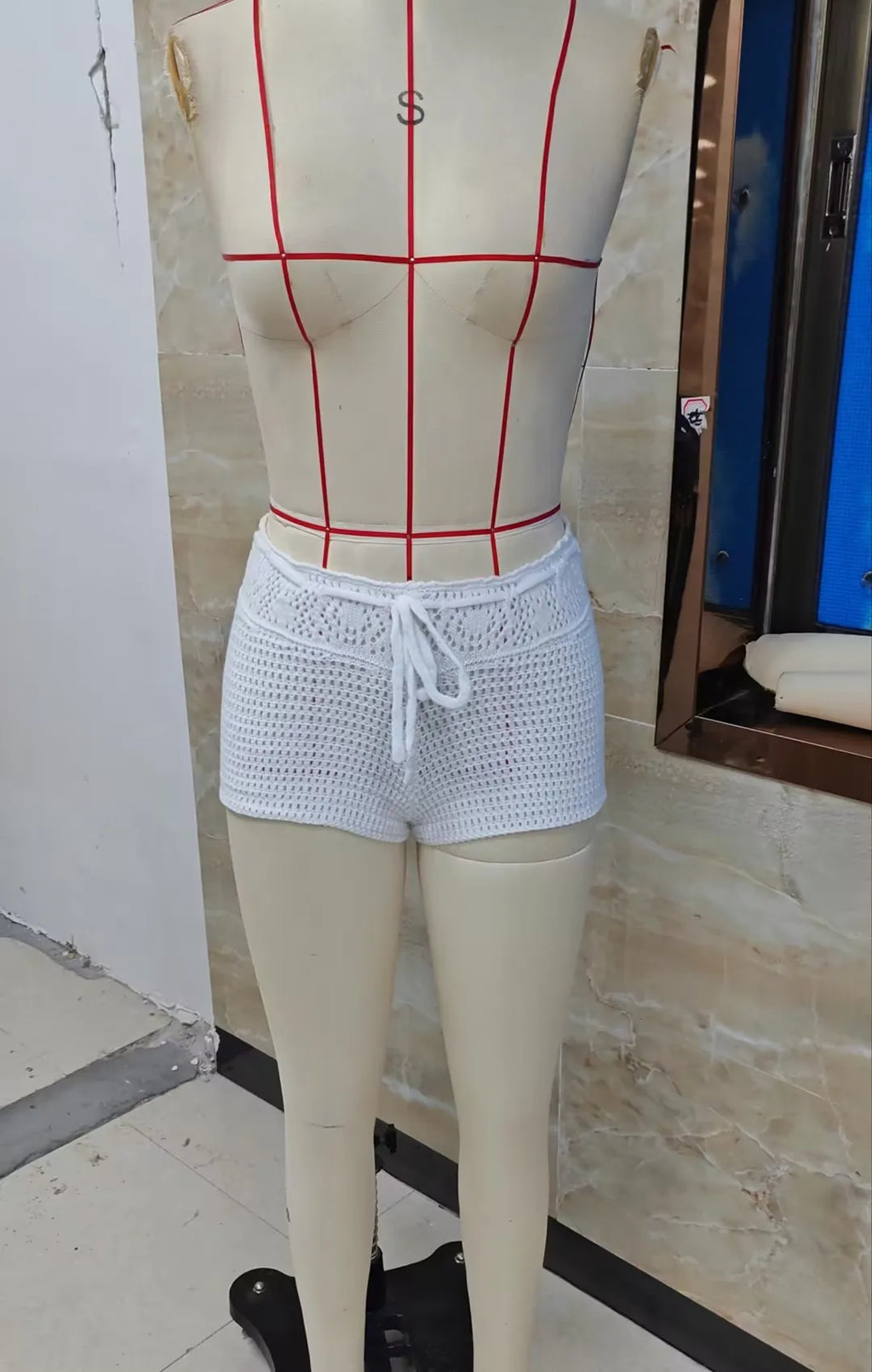 Boho Crochet Knit Shorts Women Hollow Out Asymmetrical Drawstring Waist Beach Hot Pants Festival Rave Outfit Summer Streetwear