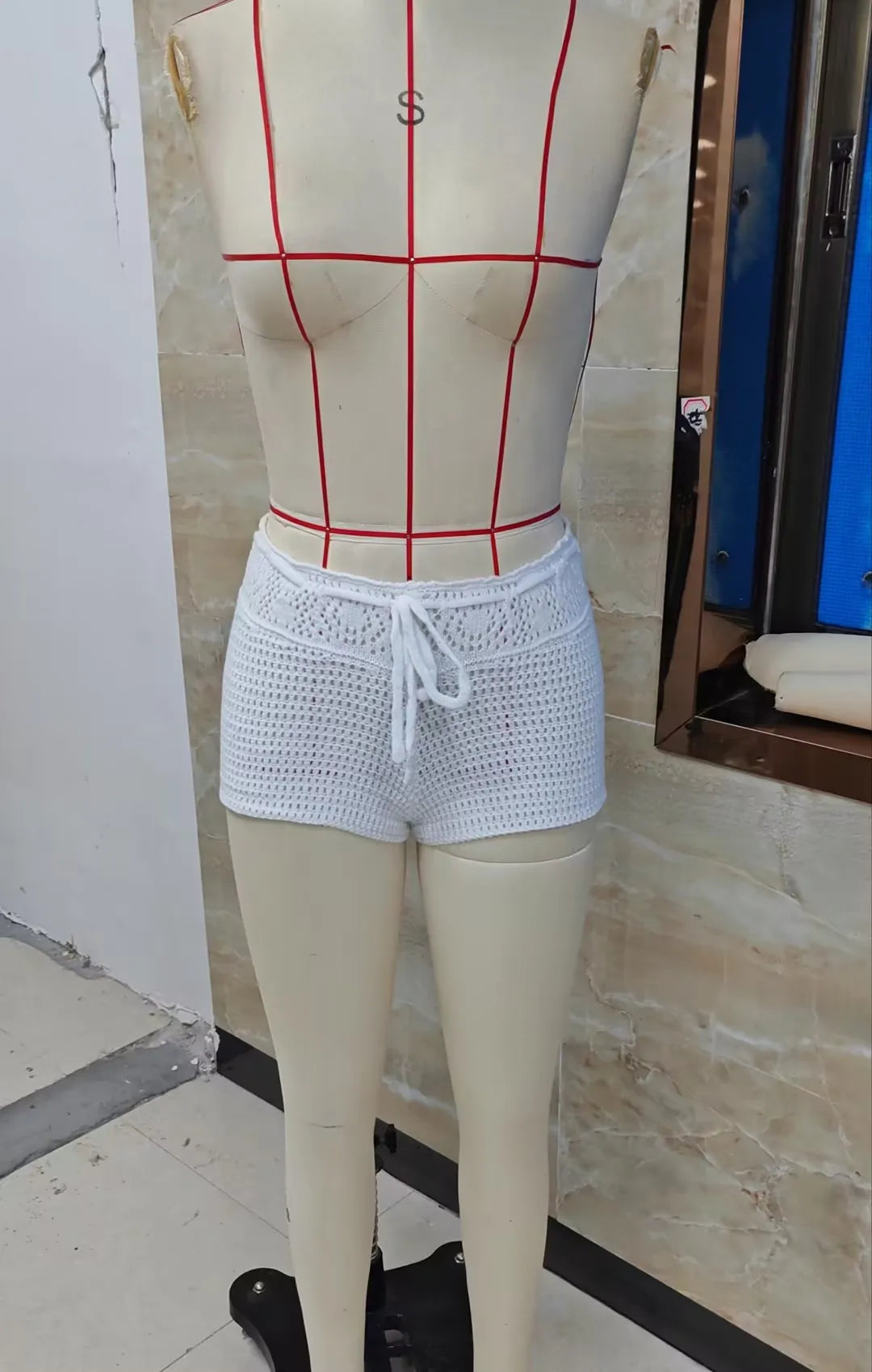 Boho Crochet Knit Shorts Women Hollow Out Asymmetrical Drawstring Waist Beach Hot Pants Festival Rave Outfit Summer Streetwear