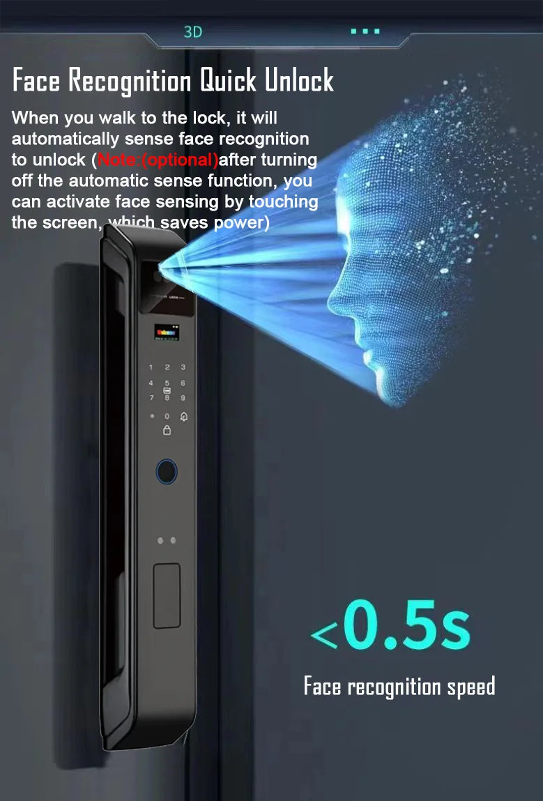 3D Face Recognition WIfi Tuya APP Remote Unlock Voice Intercom Smart Door Lock With Camera Fingerprint Password Digitl Door Lock