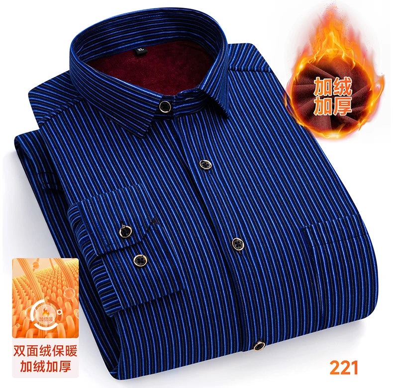 2025 Men's Autumn Winter Warm Long Sleeve Casual Plaid Shirts Thickern Fleece Check Shirts for Men Plus Size Male Office Clothes